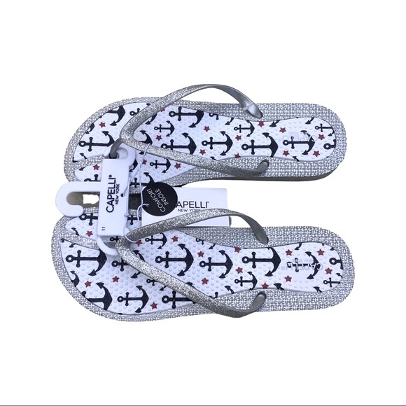 Capelli New York Nautical Anchor Wedge Silver Jelly Flip Flops Size 11 - Picture 3 of 4